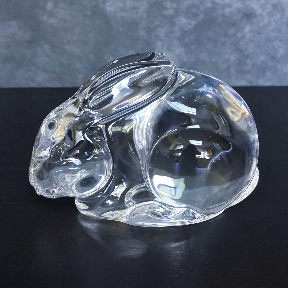 Vintage Val St Lambert De Sousa Large Size Crystal Rabbit Figurine Paperweight